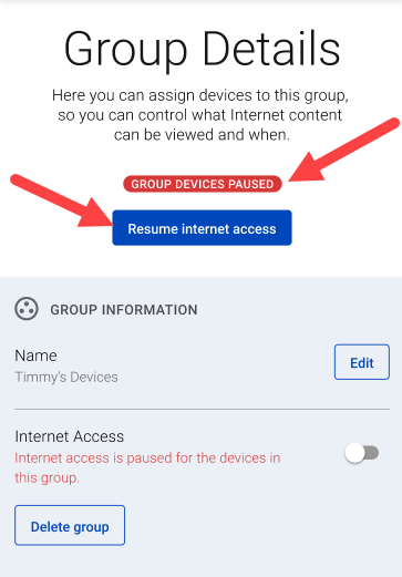 screenshot from app showing the Group Details screen