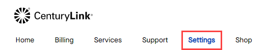 screenshot of My CenturyLink home screen with settings outlined