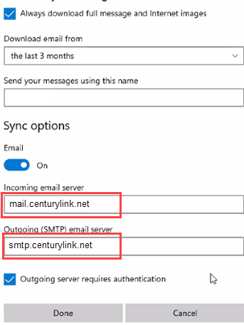 Screenshot - Windows Mail sync options