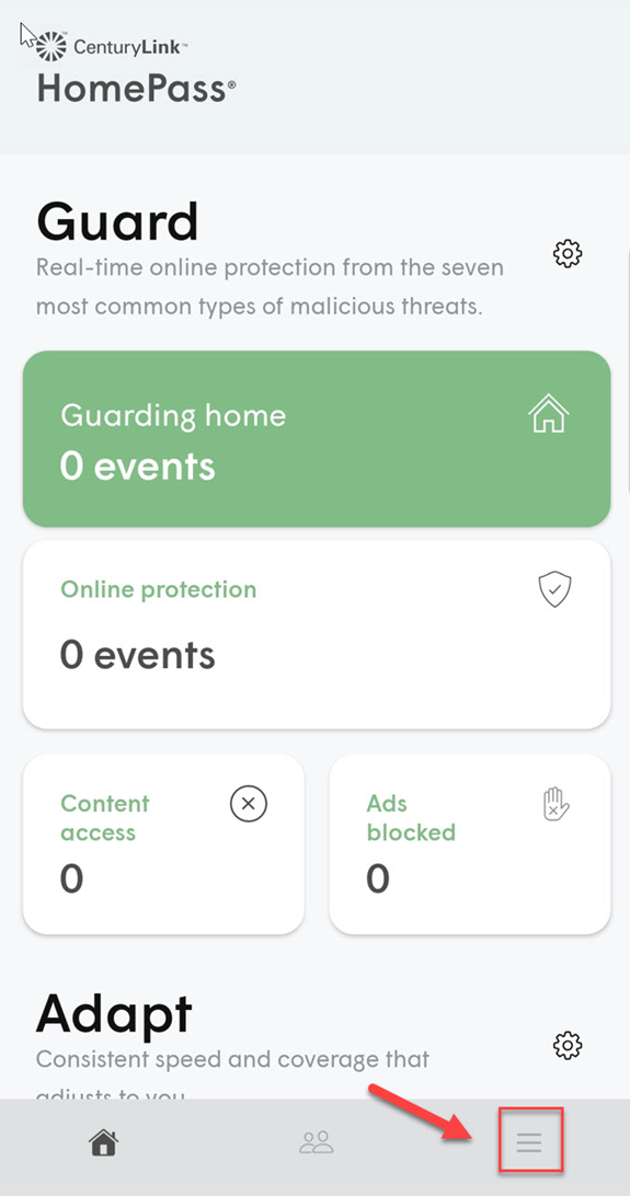 HomePass app "Guard" screen