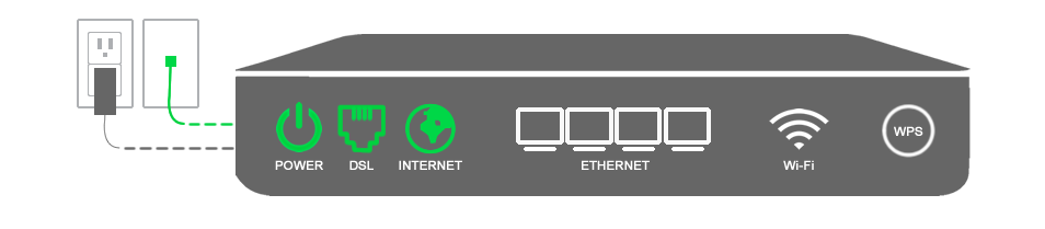 Illustration of modem with green internet light
