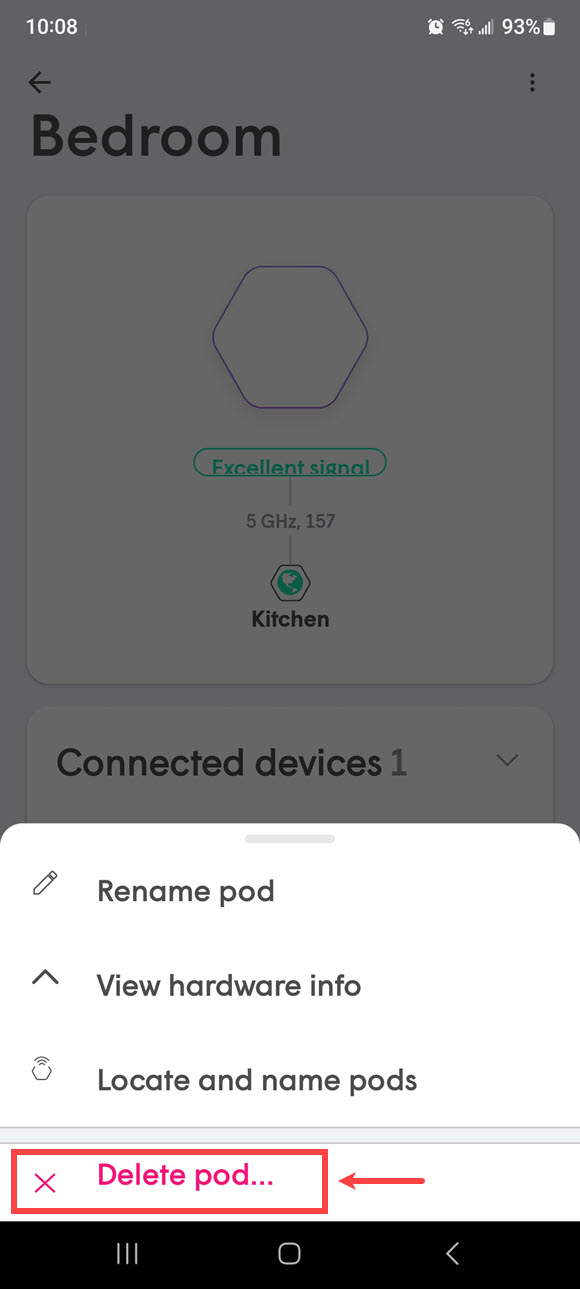 HomePass app screenshot, delete pod